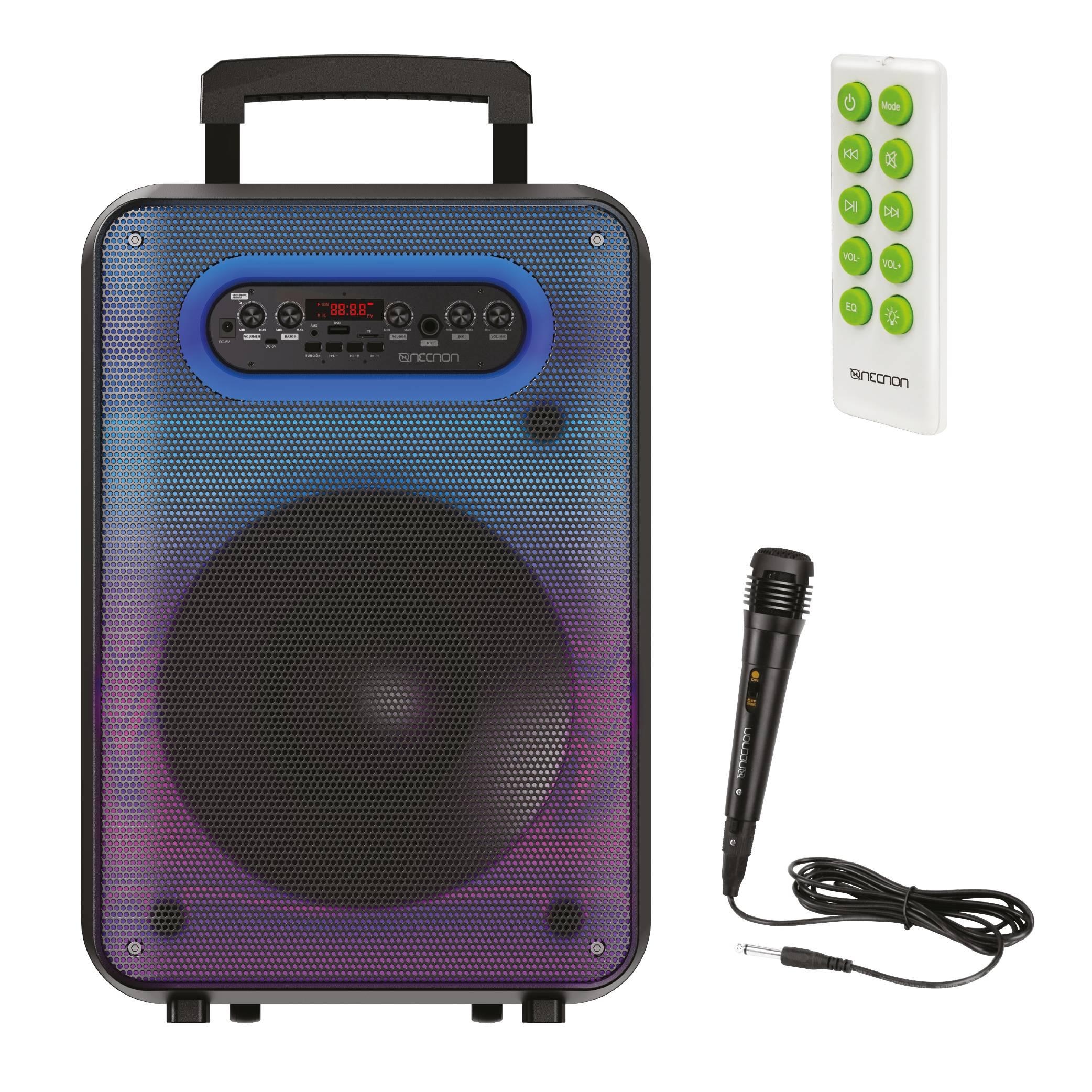 Bafle Karaoke NECNON Bluetooth 12 pulgadas NB-12F TWS Incluye Microfono Alambrico Control Remoro - Bafle Karaoke NECNON Bluetooth 12 pulgadas NB-12F TWS Incluye Microfono Alambrico Control Remoro -